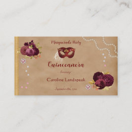 Tarjeta De Recepción Mascarada roja Rosas de Borgoña Inglés Quinceañera