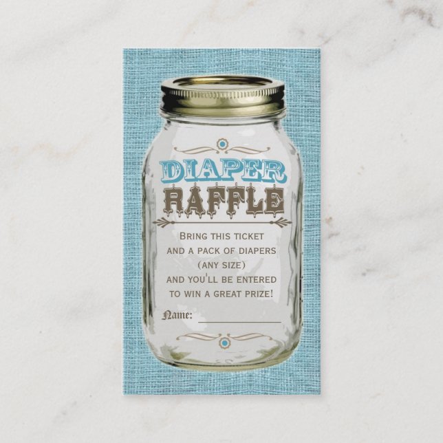 Tarjeta De Recepción Mason Jar Baby Boy Blue Diaper Raffle Ticket (Anverso)