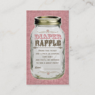 Tarjeta De Recepción Mason Jar Baby Girl Pink Diaper Raffle Ticket