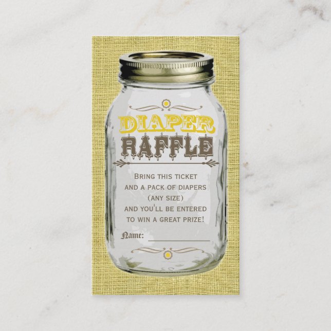 Tarjeta De Recepción Mason Jar Baby Yellow Diaper Raffle Ticket (Anverso)