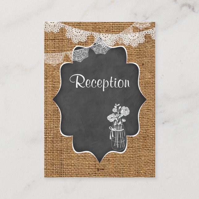 Tarjeta De Recepción Mason Jar, Lace, Burlap, Chalkboard Boda Insert (Anverso)
