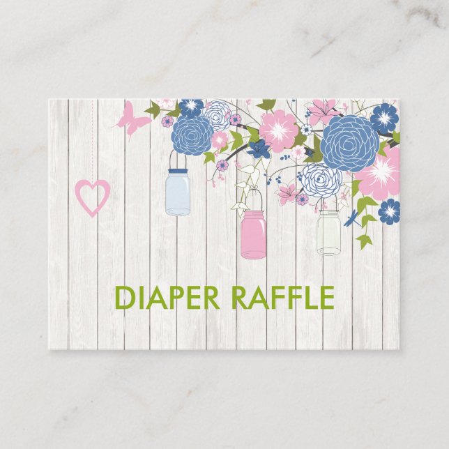Tarjeta De Recepción Mason rosa y azul Jar Diaper Raffle (Anverso)