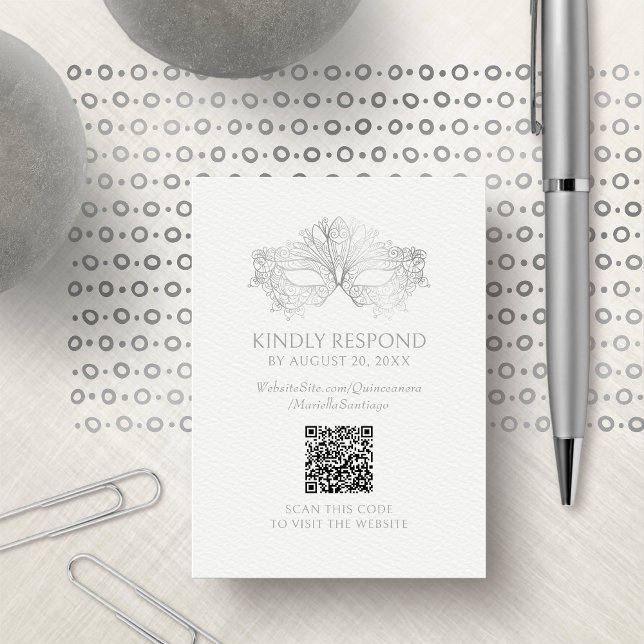 Tarjeta De Recepción Masquerade Mask Quinceanera QR RSVP (Subido por el creador)