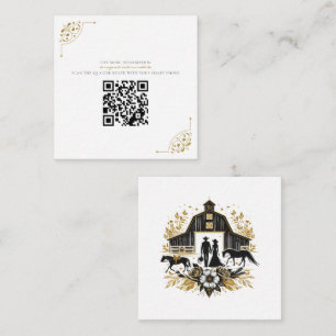 Tarjeta De Recepción Matrimonio de campo negro y dorado con código QR