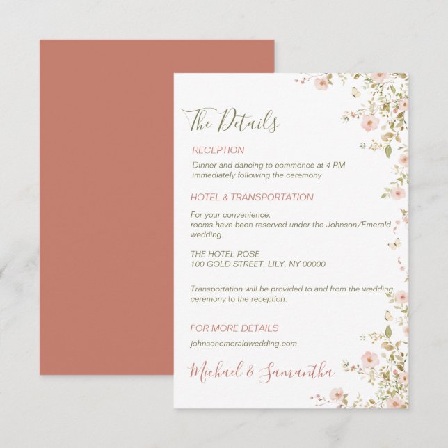 Tarjeta De Recepción Matrimonio de campo Rosa salvaje (Anverso / Reverso)