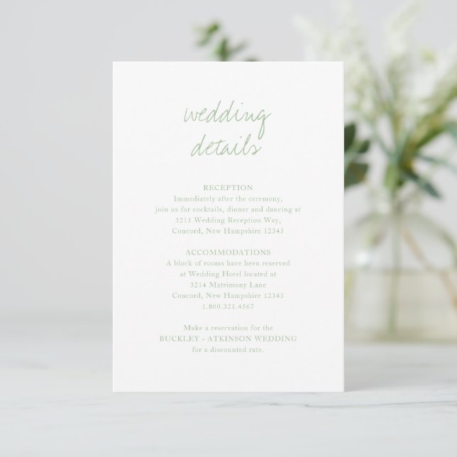 Tarjeta De Recepción Matrimonio elegante botánico verde salado limpio (Anverso de pie)