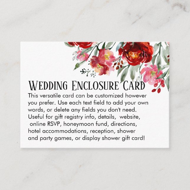 Tarjeta De Recepción Matrimonio personalizado simple DIY Flores rojas y (Anverso)
