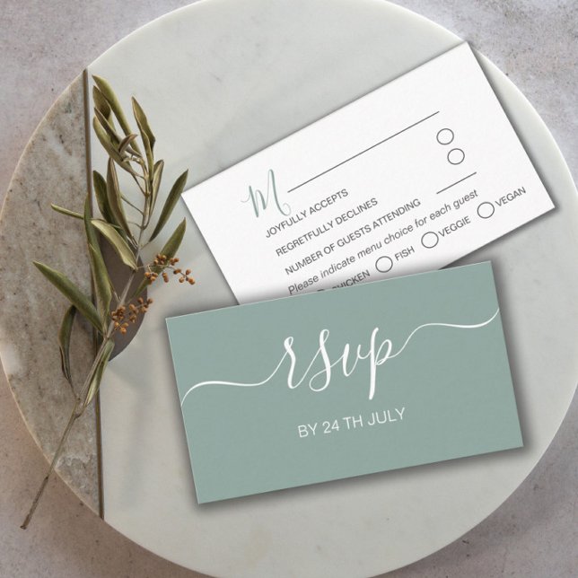 Tarjeta De Recepción Matrimonio simple RSVP Sage Eucalipto Verde (Subido por el creador)