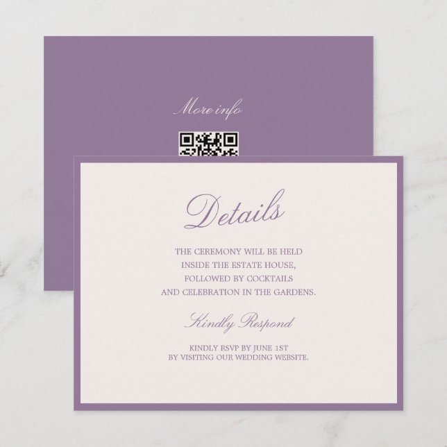 Tarjeta De Recepción Mauve Garden Wedding QR Details Card (Anverso / Reverso)