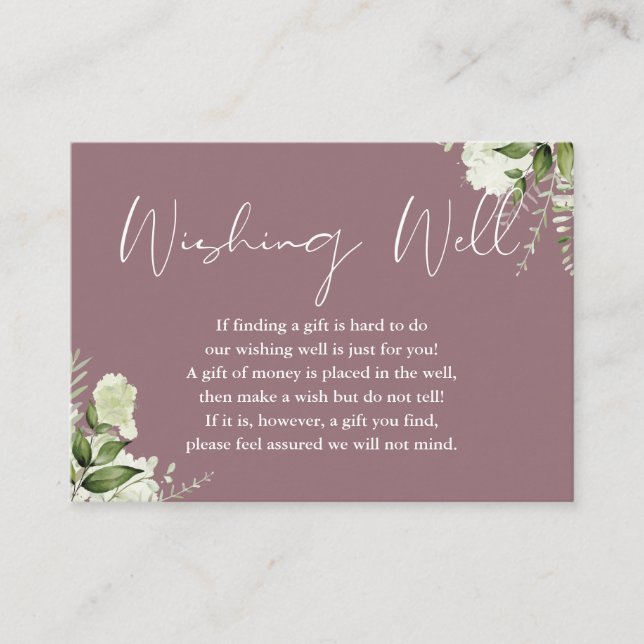 Tarjeta De Recepción Mauve Greenery Floral Wishing Well Boda (Anverso)