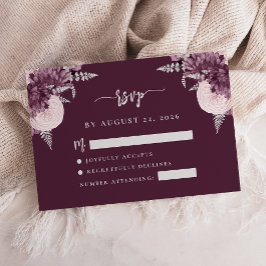 Tarjeta De Recepción Mauve Silver Floral Script Wedding RSVP