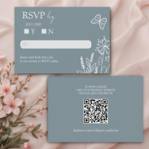 Meadow Flowers Blue Gray Wedding RSVP