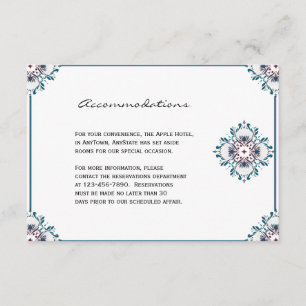 Tarjeta De Recepción Medallón floral en inserción de Boda Verde azulado