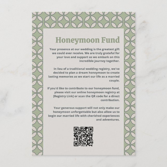 Tarjeta De Recepción Mediados del Siglo Mod Retro Boda Olive Green (Anverso)