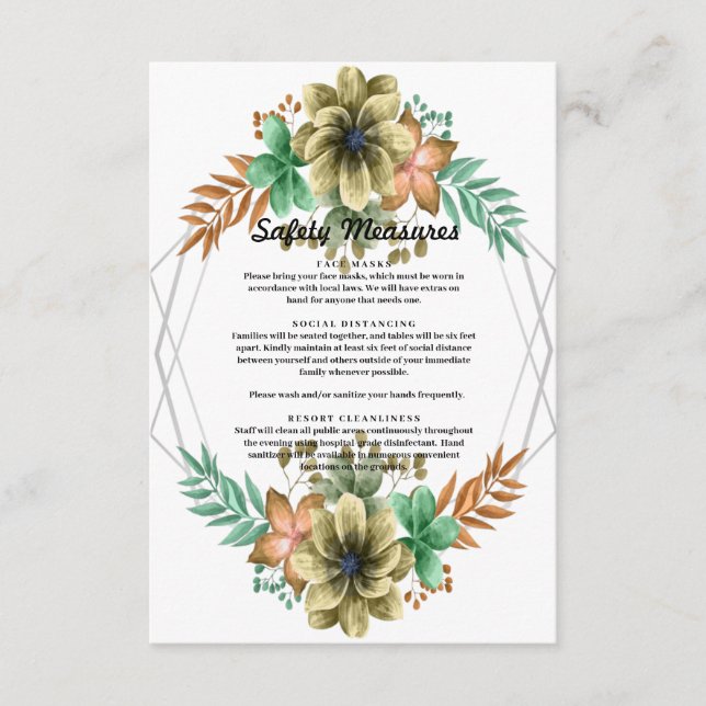 Tarjeta De Recepción Medida De Seguridad Floral De Las Acuarelas Amaril (Anverso)