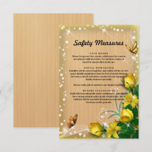 Tarjeta De Recepción Medida de Seguridad Mariposa Floral Amarilla de Ma