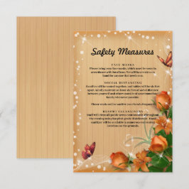 Tarjeta De Recepción Medida de Seguridad Mariposa Floral Naranja Madera