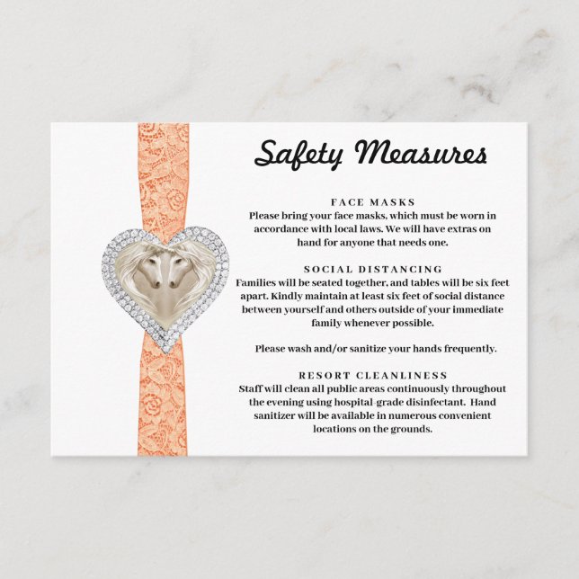 Tarjeta De Recepción Medidas de Seguridad de Encaje Naranja de Unicorni (Anverso)