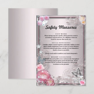 Tarjeta De Recepción Medidas de seguridad de flores rosadas y mariposas