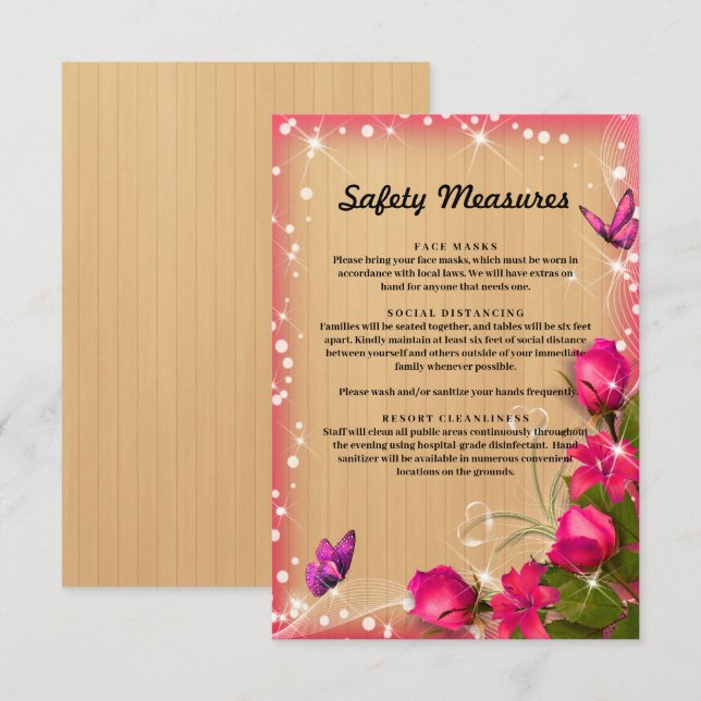 Tarjeta De Recepción Medidas de seguridad de la mariposa floral rosa de (Anverso / Reverso)