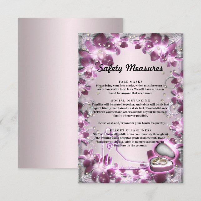 Tarjeta De Recepción Medidas de seguridad de la Moda floral púrpura de  (Anverso / Reverso)