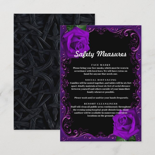 Tarjeta De Recepción Medidas de Seguridad de Rosas Purpura Góticas Eleg (Anverso / Reverso)
