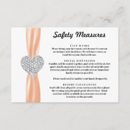 Tarjeta De Recepción Medidas de Seguridad Diamante Corazón Cinta Naranj