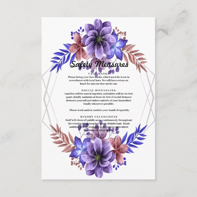Tarjeta De Recepción Medidas De Seguridad Floral De Las Acuarelas Púrpu (Anverso)