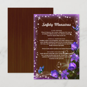 Tarjeta De Recepción Medidas de seguridad floral púrpura de madera oscu
