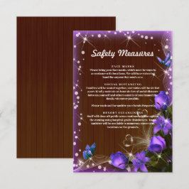Tarjeta De Recepción Medidas de Seguridad Floral Púrpura Madera Oscura 
