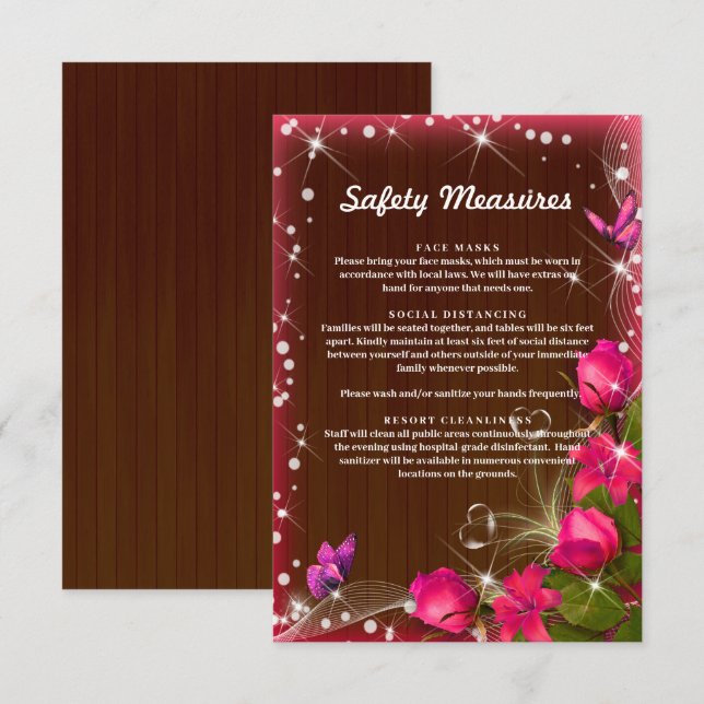 Tarjeta De Recepción Medidas de seguridad floral rosada rusticas de mad (Anverso / Reverso)