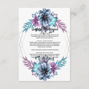 Tarjeta De Recepción Medidas de Seguridad Florales de Acuarela Azules y