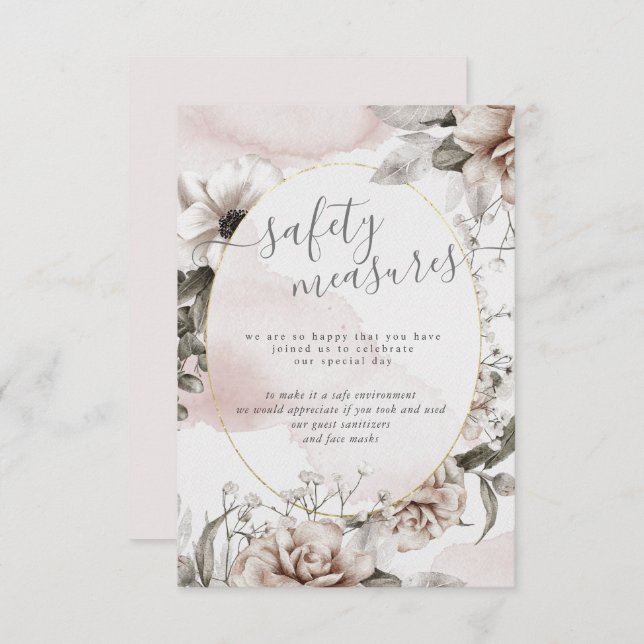 Tarjeta De Recepción medidas de seguridad florales elegantes de plata y (Anverso / Reverso)