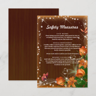 Tarjeta De Recepción Medidas de Seguridad Florales Naranja Madera Oscur