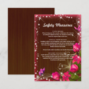 Tarjeta De Recepción Medidas de Seguridad Florales Rosa Madera Oscura R