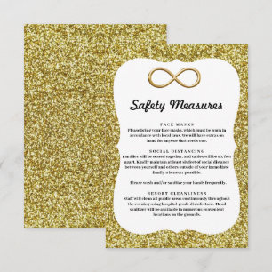 Tarjeta De Recepción Medidas de Seguridad Infinitas Brillo Dorado Oro