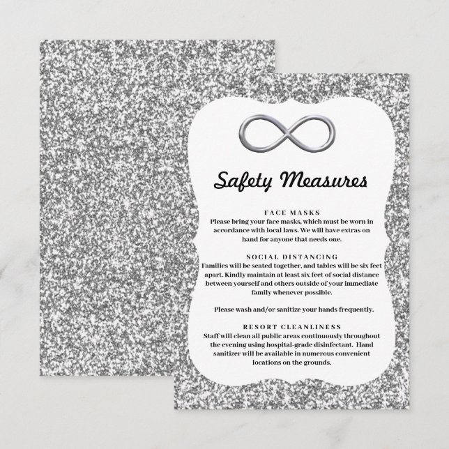 Tarjeta De Recepción Medidas de Seguridad Infinitas Plateadas con Brill (Anverso / Reverso)