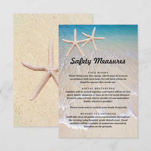 Tarjeta De Recepción Medidas de seguridad para bodas de Starfish Beach (Anverso / Reverso)