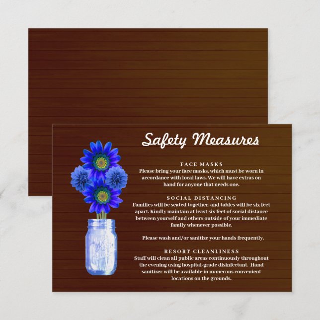 Tarjeta De Recepción Medidas de Seguridad para Frasco de Mason Floral A (Anverso / Reverso)