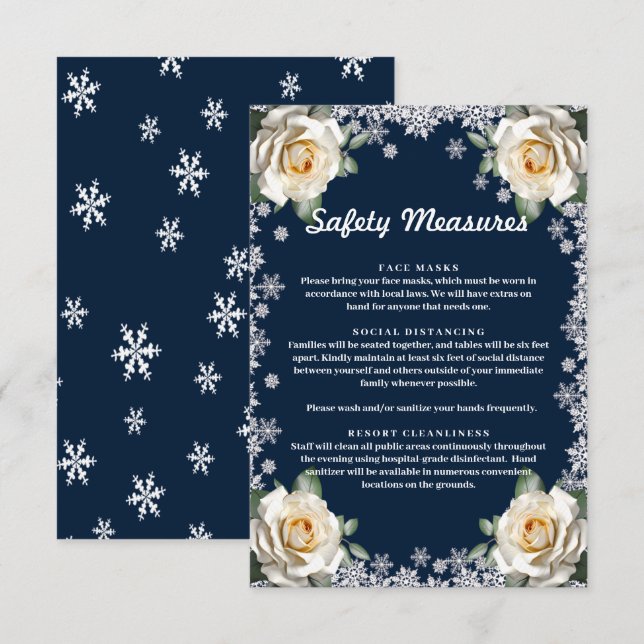 Tarjeta De Recepción Medidas de seguridad para Navidades de copos de ni (Anverso / Reverso)