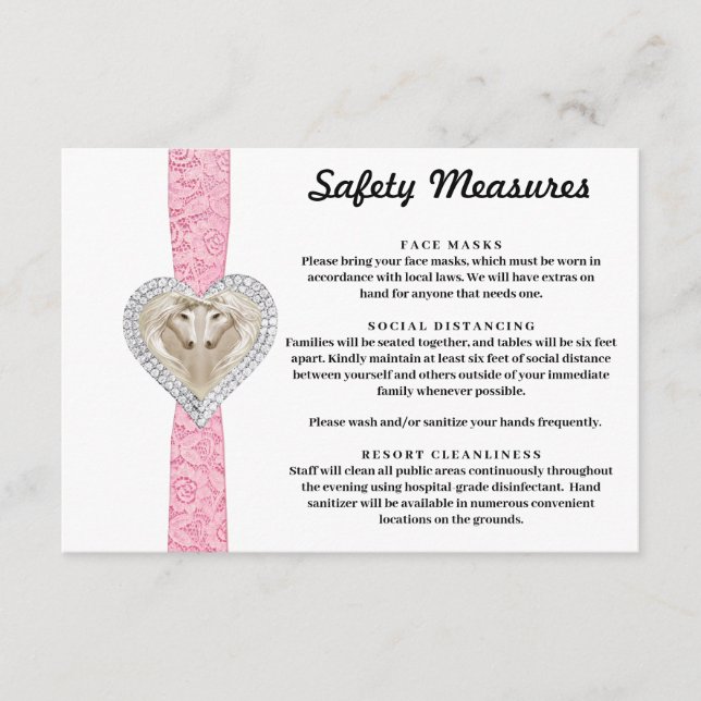 Tarjeta De Recepción Medidas de Seguridad Unicornio Rosa Encaje (Anverso)