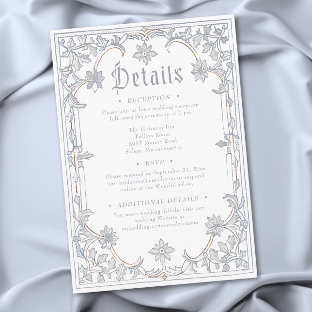 Tarjeta De Recepción Medieval Fantasy Frame Blue Gold Etching Wedding (Medieval Fantasy Frame Blue Gold Etching Wedding Enclosure Card)