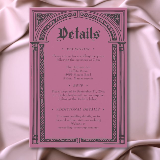 Tarjeta De Recepción Medieval gótico negro de Borgoña hasta Boda de mue (Gothic Black Burgundy Medieval Until Death Wedding Enclosure Card)