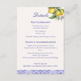 Tarjeta De Recepción Mediterranean Blue & Lemon Branch Wedding Details 