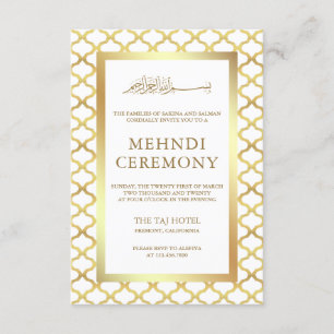 Tarjeta De Recepción Mehndi musulmán de la quatrefol marroquí blanca y