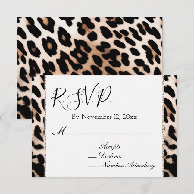 Tarjeta De Recepción Melocotón Crema Negro Leopardo RSVP (Anverso / Reverso)