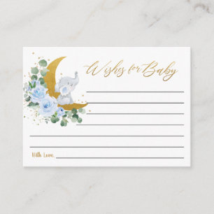 Tarjeta De Recepción Mensaje "Blue Floral Elephant Moon" para el bebé