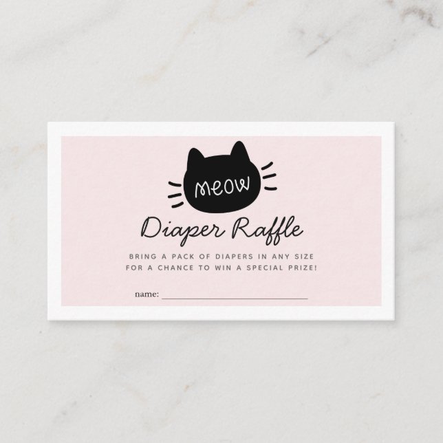 Tarjeta De Recepción Meow Cat Pink Baby Shower Diaper Raffle Ticket (Anverso)