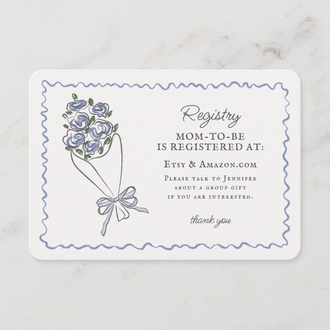 Tarjeta De Recepción Mercado de flores azules Inscripción floral fresca (Anverso)