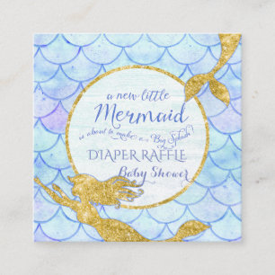 Tarjeta De Recepción Mermaid Baby Shower Diaper Raffle Gold Purpurina